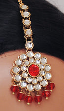 Goldpolish red and white kundan set-2110
