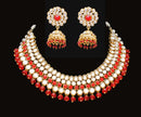 Goldpolish red and white kundan set-2110