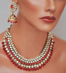 Goldpolish red and white kundan set-2110