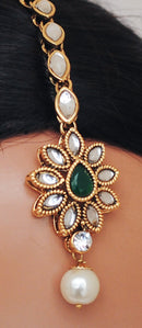 Goldpolish green and white kundan set-2112