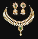 Goldpolish green and white kundan set-2112