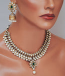 Goldpolish green and white kundan set-2112