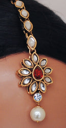 Goldpolish orange and white kundan set-2113