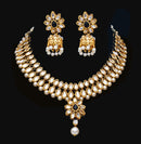 Goldpolish black and white kundan set-2115