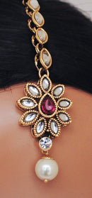 Goldpolish red and white kundan set-2116