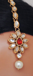 Goldpolish orange and white kundan set-2118