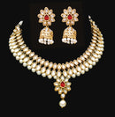 Goldpolish orange and white kundan set-2118