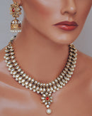 Goldpolish orange and white kundan set-2118