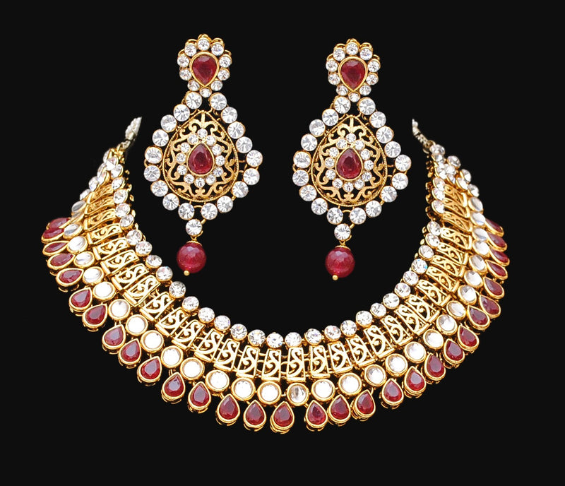 Goldpolish ruby and white kundan set-2119
