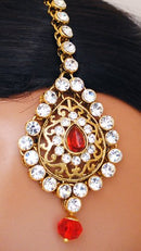 Goldpolish red and white kundan set-2121