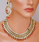Goldpolish red and white kundan set-2121