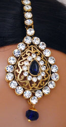 Goldpolish deep blue and white kundan set-2122