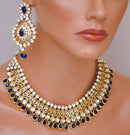 Goldpolish deep blue and white kundan set-2122
