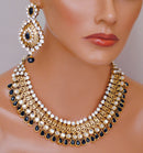 Goldpolish black and white kundan set