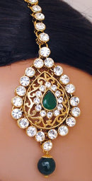 Goldpolish Emerald green and white kundan set-2126