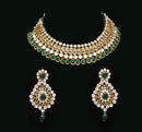 Goldpolish Emerald green and white kundan set-2126