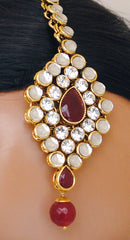 Goldpolish ruby red and white kundan set-2129