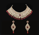 Goldpolish ruby red and white kundan set-2129