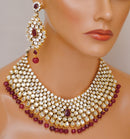 Goldpolish ruby red and white kundan set-2129