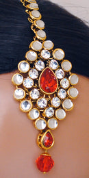 Goldpolish orange and white kundan set-2130