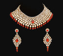 Goldpolish orange and white kundan set-2130