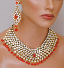 Goldpolish orange and white kundan set-2130
