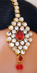 Goldpolish red and white kundan set-2132