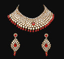 Goldpolish red and white kundan set-2132