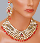 Goldpolish red and white kundan set-2132