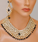 Goldpolish black and white kundan set-2133