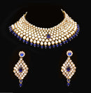 Goldpolish deep blue and white kundan set-2134