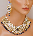 Goldpolish deep blue and white kundan set-2134