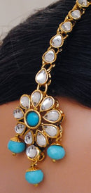 Goldpolish Aqua Blue and white kundan set-2135