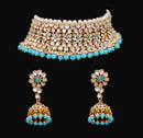Goldpolish Aqua Blue and white kundan set-2135