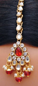 Goldpolish red and white kundan choker set-2144