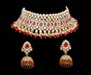 Goldpolish red and white kundan choker set-2144