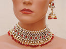 Goldpolish red and white kundan choker set-2144