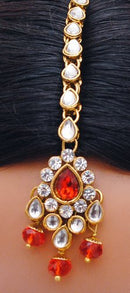 Goldpolish deep orange and white kundan choker set-2147