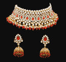 Goldpolish deep orange and white kundan choker set-2147