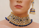 Goldpolish blue and white kundan choker set-2151