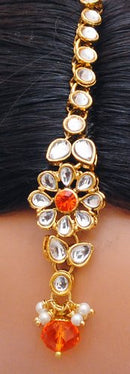 Goldpolish orange and white kundan set-2152