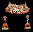 Goldpolish orange and white kundan set-2152