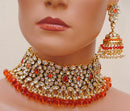 Goldpolish orange and white kundan set-2152