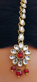 Goldpolish red and white kundan choker set-2157