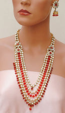 Goldpolish red and white kundan choker set-2157