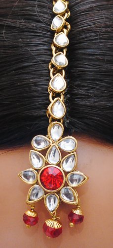 Goldpolish red and white kundan set-2164