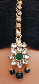 Goldpolish emrald green and white kundan set