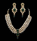 Goldpolish emarald green and white kundan set-2166