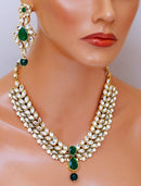 Goldpolish emarald green and white kundan set-2166