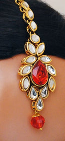 Goldpolish orange and white kundan set-2167